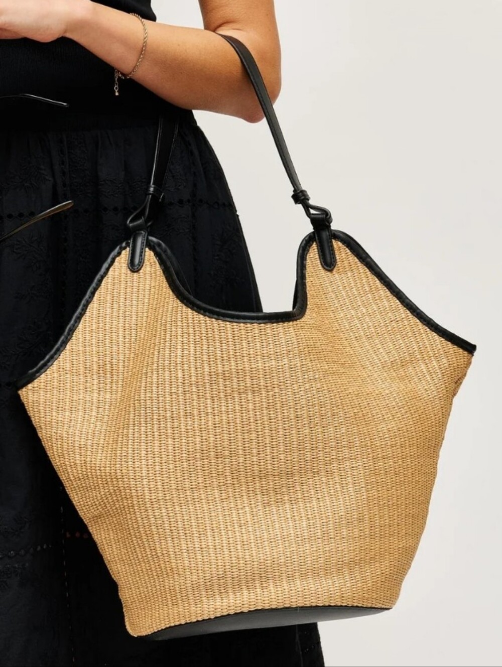 By Anthropologie Angular Bucket Tote Bag Tan Faux Leather